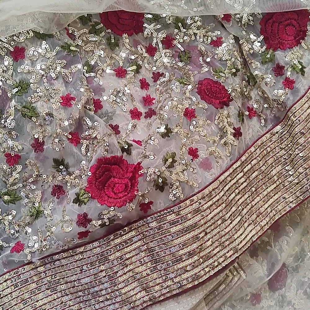 DESIGNER Rose Sequinned Net half and half Saree w/ blouse - Picture 6 of 13